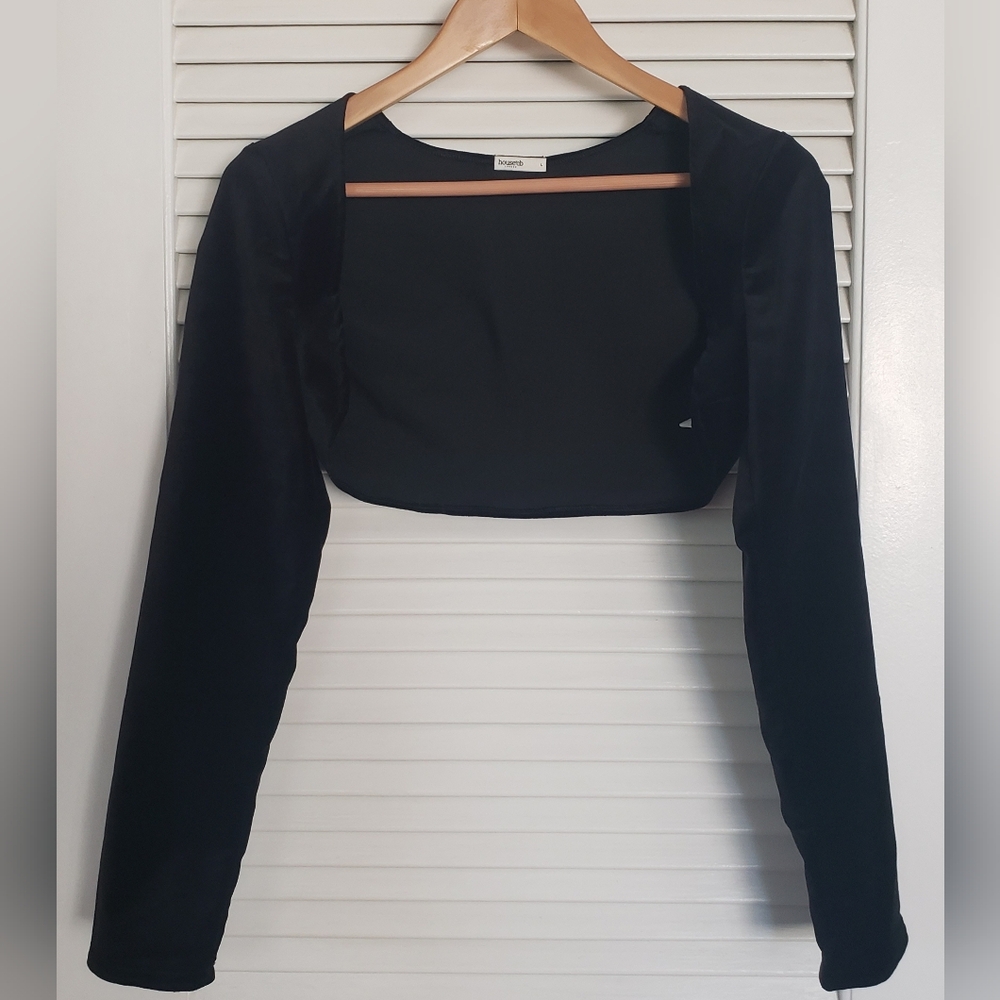 House of CB Harmony Black Velvet Cropped Bolero/Shrug Sz L